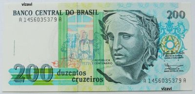 Лот: 17867960. Фото: 1. Бразилия 200 крузейро 1990, в... Америка