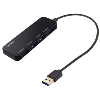 Лот: 25010296. Фото: 1. USB_Хаб 4xUSB Perfeo PF-H047 черный. USB хабы