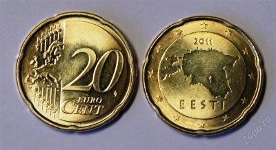 Лот: 2545339. Фото: 1. Эстония. 20 евроцентов 2011 г... Европа