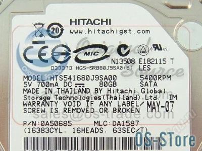Лот: 2788205. Фото: 1. HDD Hitachi 80gb, 2,5. Жёсткие диски (HDD)