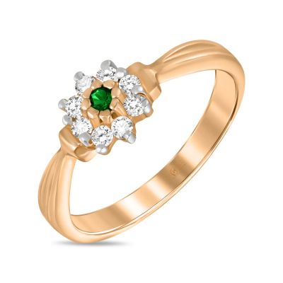 Лот: 24646955. Фото: 1. Кольцо с изумрудом и фианитом. Кольца, перстни