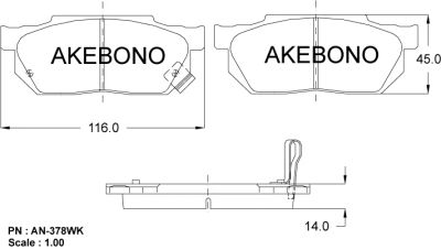 Лот: 11731021. Фото: 1. Колодки тормозные Akebono A-378WK. Тормозная система