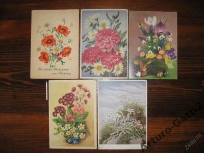 Лот: 5949080. Фото: 1. Антикварные открытки Цветы 1941-44... Открытки, конверты
