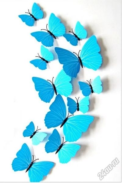 Лот: 5939138. Фото: 1. Наклейка 3D Бабочка - голубая. Аксессуары