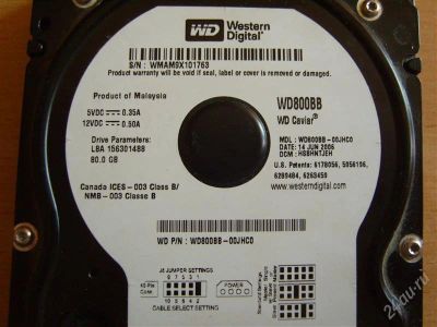 Лот: 1630118. Фото: 1. Жёсткий диск IDE WD800BB 80Gb... Жёсткие диски (HDD)