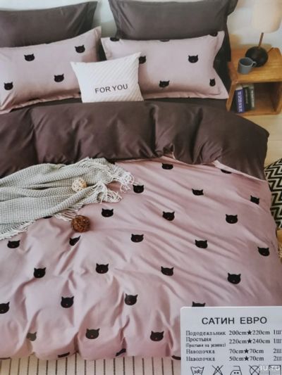 Лот: 16017071. Фото: 1. КПБ Евро, мордочки кошек. Постельное бельё