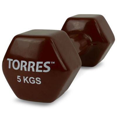 Лот: 23228810. Фото: 1. Гантель 5 кг Torres металл в виниловой... Гантели