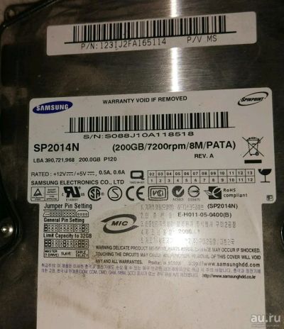 Лот: 10806764. Фото: 1. HDD IDE Samsung SP2014N 200Gb... Жёсткие диски (HDD)