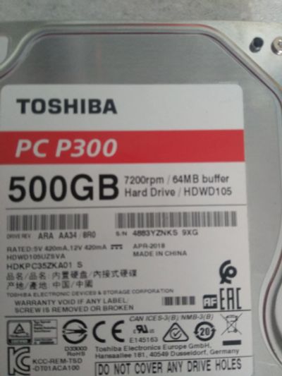 Лот: 17081124. Фото: 1. Жесткий диск Toshiba 500. Жёсткие диски (HDD)