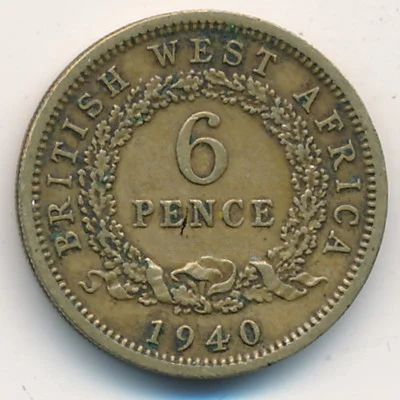Лот: 4912475. Фото: 1. 6 пенсов западная африка 1940... Великобритания и острова
