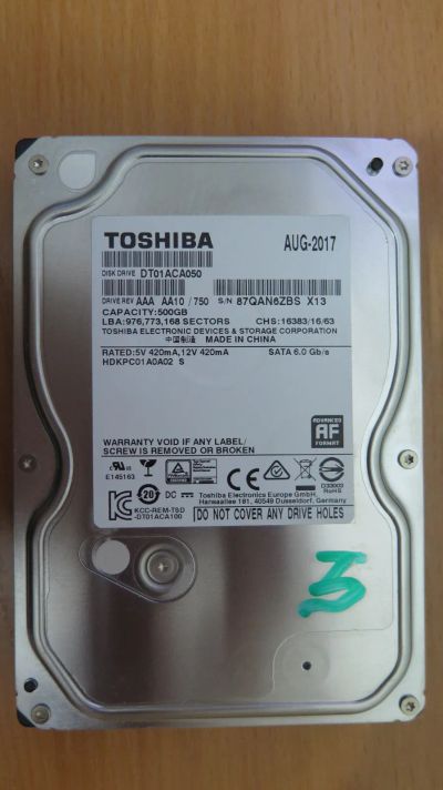 Лот: 25057800. Фото: 1. Жесткий диск Toshiba 500gb DT01ACA050... Жёсткие диски (HDD)