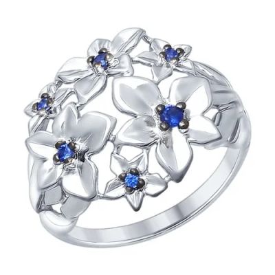 Лот: 9867963. Фото: 1. Серьги + кольцо из серебра с синими... Комплекты изделий