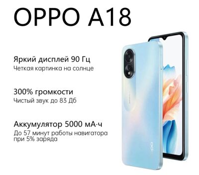 Лот: 21512863. Фото: 1. Смартфон Oppo A18 4/128 Гб, голубой... Смартфоны