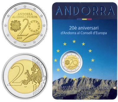 Лот: 11031599. Фото: 1. Андорра 2 евро 2014 года. 20 лет... Европа