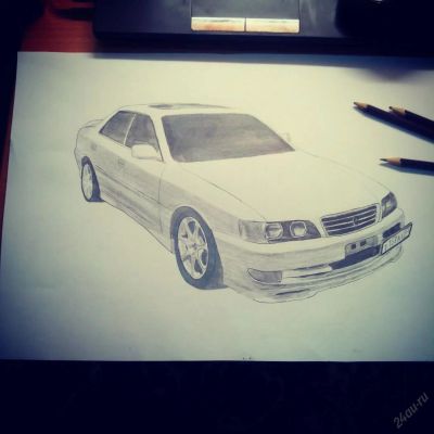 Лот: 6057550. Фото: 1. Рисунок Toyota Chaser в карандаше... Картины, рисунки