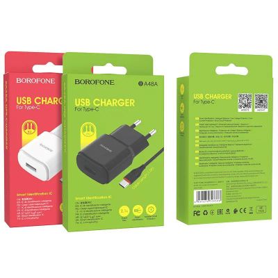 Лот: 22149723. Фото: 1. СЗУ BOROFONE BA-48A 1*USB+TYPE-C... Зарядные устройства, блоки питания, адаптеры сетевые для смартфонов