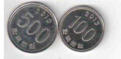 Лот: 4972422. Фото: 1. 500 и 100 вон Южная Корея. Азия