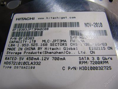 Лот: 2347668. Фото: 1. Жёсткий диск Hitachi 1TB. Жёсткие диски