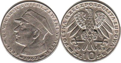 Лот: 4895178. Фото: 1. Польша 10 злотых 1967 генерал... Европа