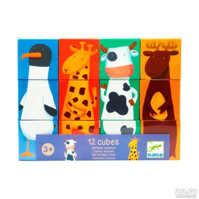 Лот: 9176513. Фото: 1. Кубики Животные, 12 штук, Djeco. Развивающие