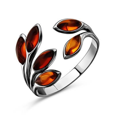 Лот: 23795341. Фото: 1. Серебряное кольцо с янтарем и... Кольца, перстни