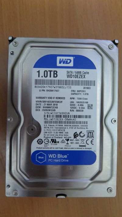 Лот: 19935575. Фото: 1. Жесткий диск WD Blue 1 TB (WD10EZEX... Жёсткие диски (HDD)
