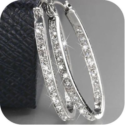 Лот: 15466904. Фото: 1. Серьги Овал silver со стразами. Серьги, каффы
