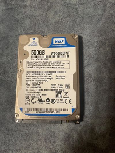 Лот: 19413643. Фото: 1. Жесткий диск HDD 2,5” 500GB Western... Жёсткие диски (HDD)