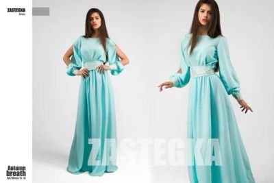 Лот: 7494001. Фото: 1. Платье шифоновое мятное с кружевами... Платья