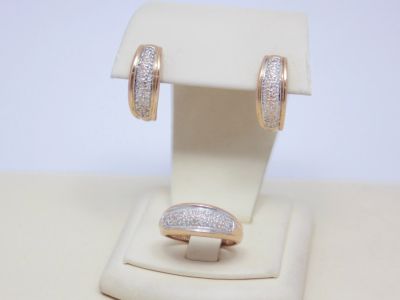 Лот: 14914386. Фото: 1. ЗОЛОТОЙ КОМПЛЕКТ: СЕРЬГИ, КОЛЬЦО... Комплекты изделий