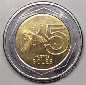 Лот: 1580497. Фото: 1. Перу. 5 новый соль 2005г. Биметалл... Америка