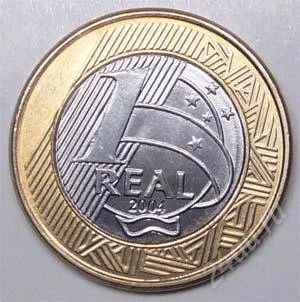 Лот: 1588290. Фото: 1. Бразилия. 1 реал 2004г. Биметалл... Америка