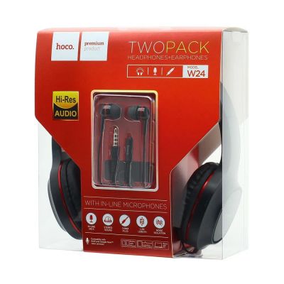Лот: 22146535. Фото: 1. Гарнитура HOCO W24 TWO PACK (RED... Наушники, гарнитуры
