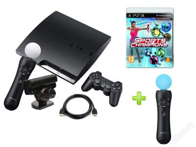 Лот: 1363302. Фото: 1. PS3 SLIM 160GB + 2 Move! + игра... Игровые приставки, консоли