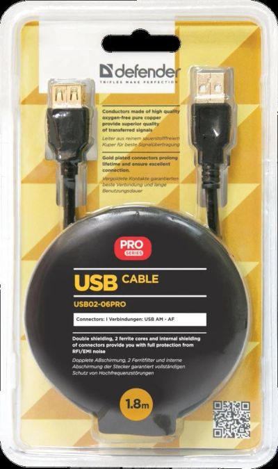 Лот: 11317699. Фото: 1. Кабель-удлинитель USB 2.0 Defender... Шлейфы, кабели, переходники