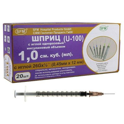 Лот: 24692813. Фото: 1. Шприц инсулиновый 1мл U-100 с... Другое (медицина)