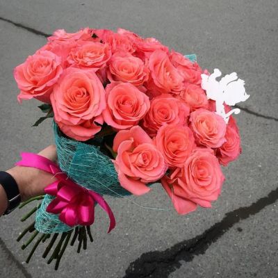 Лот: 7457141. Фото: 1. 25 коралловых роз ! Ангел в подарок... Свежие цветы