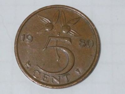 Лот: 15608502. Фото: 1. Нидерланды 5 центов 1980 год... Россия и СССР 1917-1991 года