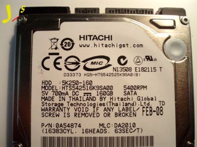 Лот: 6831056. Фото: 1. HDD 2,5" SATA 160GB Hitachi HTS542516K9SA00... Жёсткие диски (HDD)