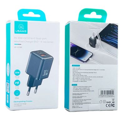 Лот: 22143037. Фото: 1. СЗУ USAMS US-CC189 USB-A+USB-C... Зарядные устройства, блоки питания, адаптеры сетевые для смартфонов