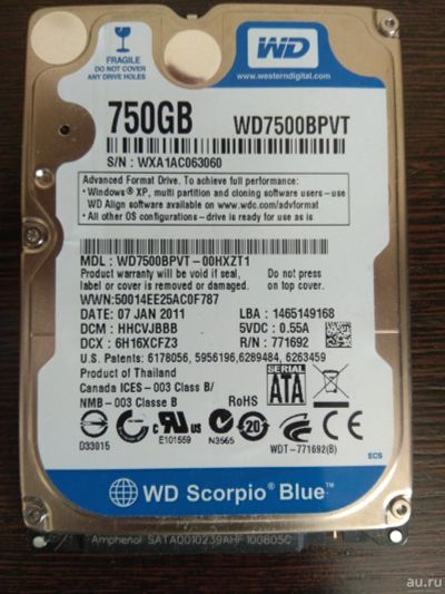 Лот: 18084485. Фото: 1. Жёсткий диск WD Blue 750Gb. Жёсткие диски (HDD)