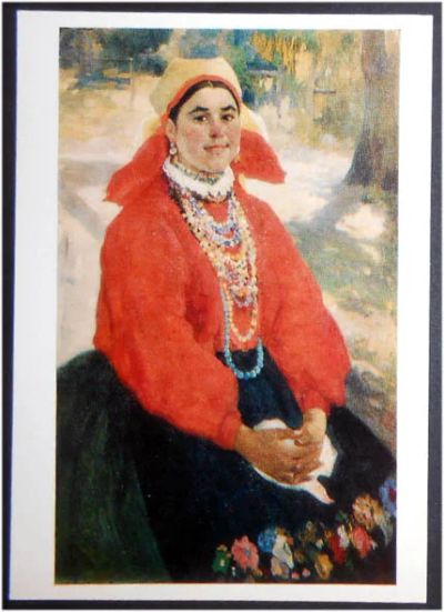 Лот: 7843606. Фото: 1. Открытка Бучкури. Девушка в красной... Открытки, конверты