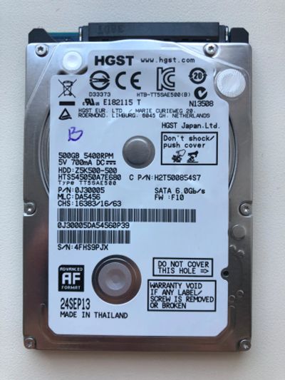 Лот: 19207696. Фото: 1. Неисправный SATA-III 500Gb HGST... Жёсткие диски