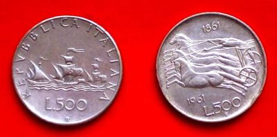 Лот: 594185. Фото: 1. Италия 2 монеты по 500 лир 1961... Европа
