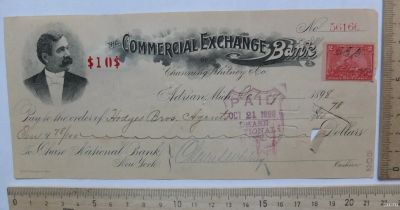 Лот: 17590210. Фото: 1. банковский чек США номиналом 10... Документы, ценные бумаги, письма