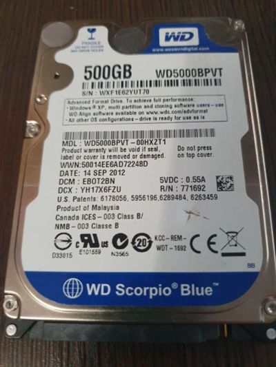 Лот: 16493042. Фото: 1. WD Blue 500Gb 2.5. Жёсткие диски (HDD)