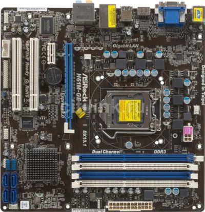 Лот: 15643614. Фото: 1. Материнская плата ASRock H61M-GE... Материнские платы