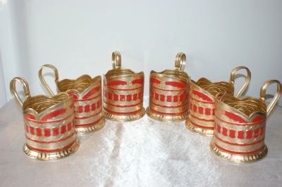 Лот: 1823173. Фото: 1. Подстаканники красные 8 шт. Кружки, стаканы, бокалы