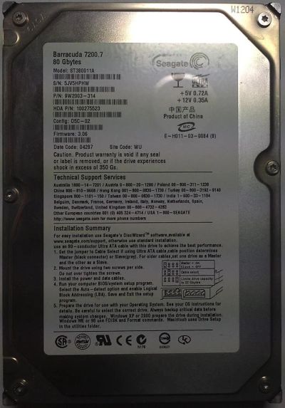 Лот: 3839120. Фото: 1. HDD / Seagate / Model: ST380011A... Жёсткие диски (HDD)