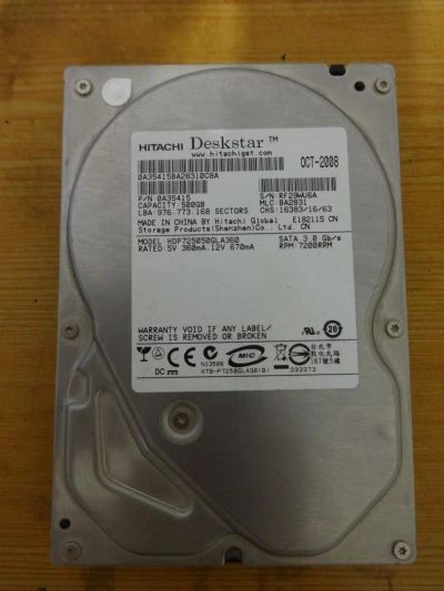 Лот: 7225151. Фото: 1. HDD Hitachi Sata 500Gb - рабочий. Жёсткие диски (HDD)